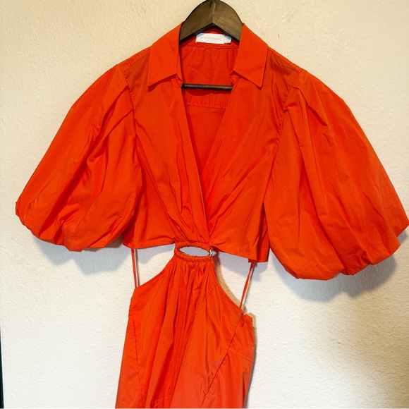 Jonathan Simkhai Orange Mini Dress with Puff Sleeves-Size S - Picture 3 of 13